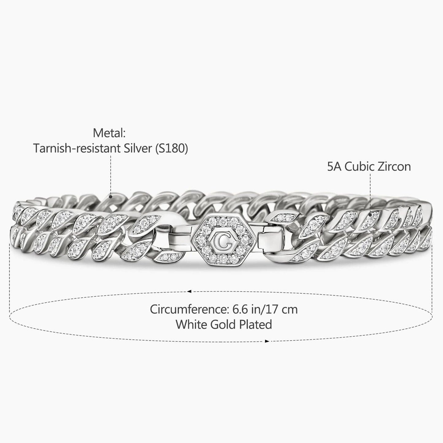 Tarnish-resistant Silver Cuban Link Bracelet In White Gold Plated