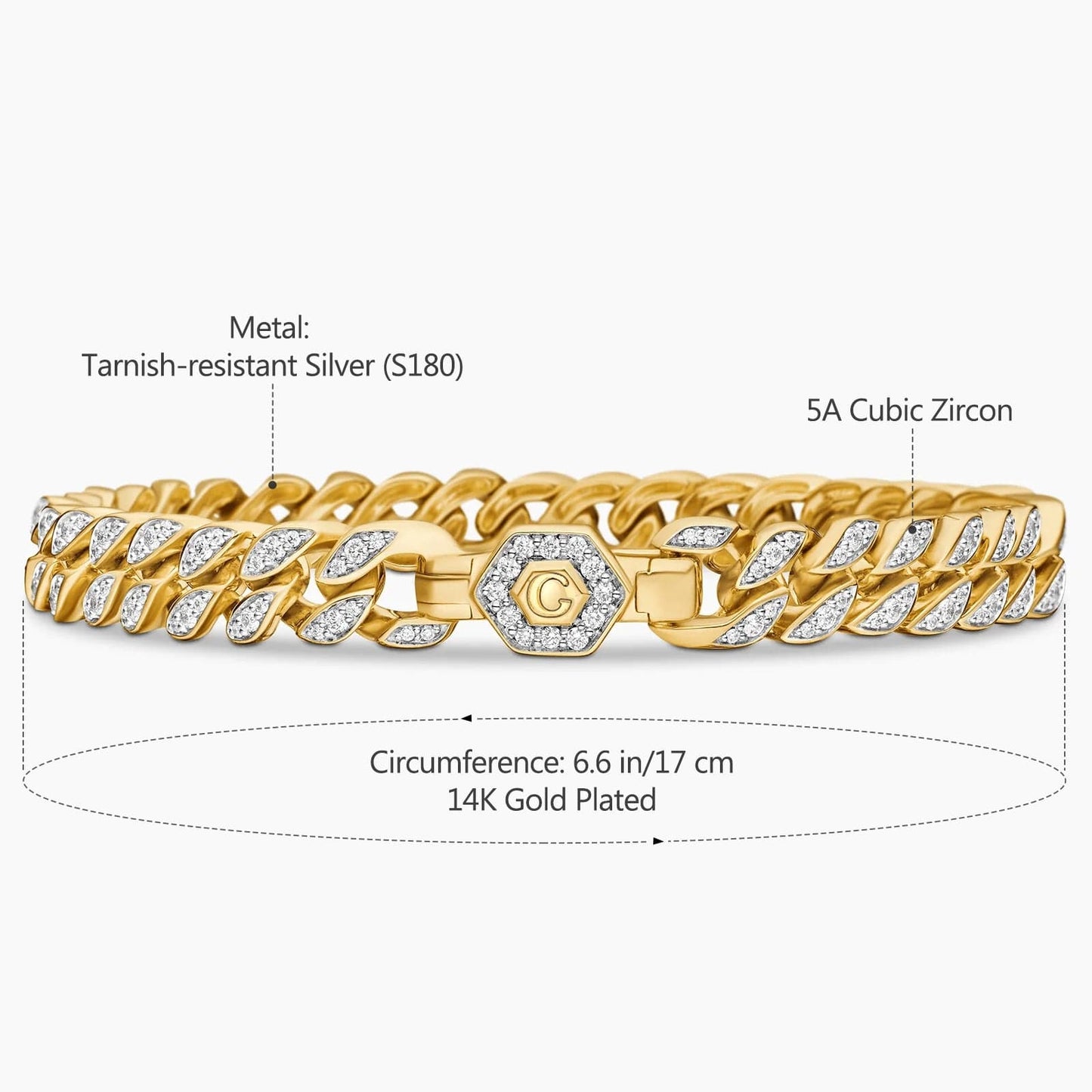 Tarnish-resistant Silver Cuban Link Bracelet In 14K Gold Plated