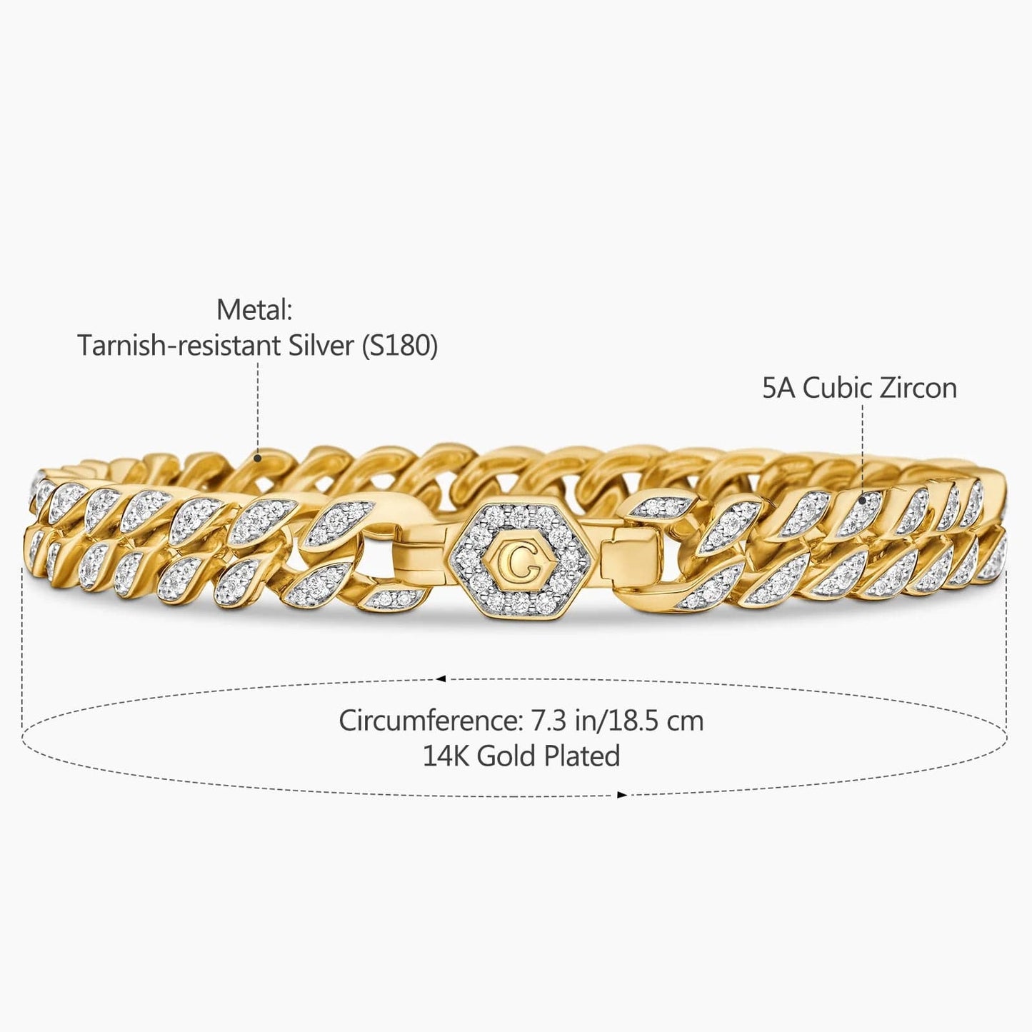 Tarnish-resistant Silver Cuban Link Bracelet In 14K Gold Plated