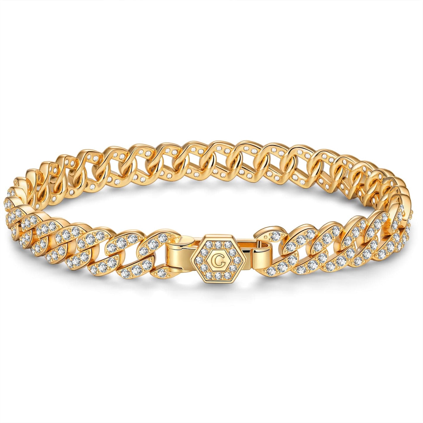Tarnish-resistant Silver Cuban Link Bracelet In 14K Gold Plated