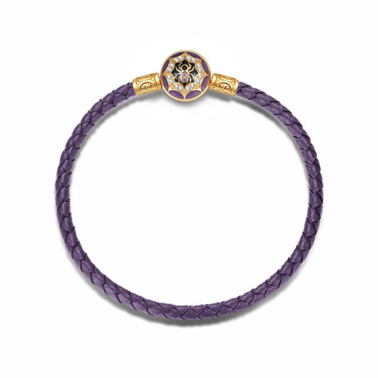 gona- Halloween Purple Braided Cord Charm Bracelet with Spider Web Clasp in Tarnish-Resistant Silver