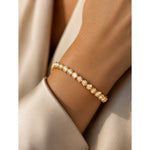 3.12 CT.TW Lab-Grown Diamond Tennis Bracelet in Gold-Tone Tarnish-Resistant Silver, 7.9 in / 20 cm (Includes IGI Certification from International Gemological Institute)