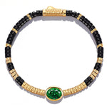 Black Onyx & Zambian Emerald Oval-Cut Focal Gemstone Statement Bracelet in Tarnish-Resistant Silver with 14K Gold Plating (Comes with Authentic GRC Gemstone Research Center Certification)
