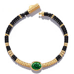 Black Onyx & Zambian Emerald Oval-Cut Focal Gemstone Statement Bracelet in Tarnish-Resistant Silver with 14K Gold Plating (Comes with Authentic GRC Gemstone Research Center Certification)