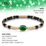 Black Onyx & Zambian Emerald Oval-Cut Focal Gemstone Statement Bracelet in Tarnish-Resistant Silver with 14K Gold Plating (Comes with Authentic GRC Gemstone Research Center Certification)