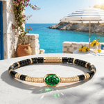 Black Onyx & Zambian Emerald Oval-Cut Focal Gemstone Statement Bracelet in Tarnish-Resistant Silver with 14K Gold Plating (Comes with Authentic GRC Gemstone Research Center Certification)