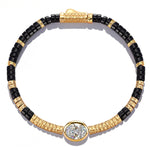 Black Onyx & Moissanite Oval-Cut Focal Gemstone Statement Bracelet in Tarnish-Resistant Silver with 14K Gold Plating (Comes with Authentic GRA Gemological Research Association Certification)