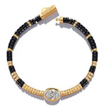 Black Onyx & Moissanite Oval-Cut Focal Gemstone Statement Bracelet in Tarnish-Resistant Silver with 14K Gold Plating (Comes with Authentic GRA Gemological Research Association Certification)