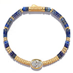 Lapis Lazuli & Moissanite Oval-Cut Focal Gemstone Statement Bracelet in Tarnish-Resistant Silver with 14K Gold Plating (Comes with Authentic GRA Gemological Research Association Certification)
