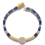 Lapis Lazuli & Moissanite Oval-Cut Focal Gemstone Statement Bracelet in Tarnish-Resistant Silver with 14K Gold Plating (Comes with Authentic GRA Gemological Research Association Certification)