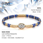 Lapis Lazuli & Moissanite Oval-Cut Focal Gemstone Statement Bracelet in Tarnish-Resistant Silver with 14K Gold Plating (Comes with Authentic GRA Gemological Research Association Certification)