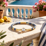 Lapis Lazuli & Moissanite Oval-Cut Focal Gemstone Statement Bracelet in Tarnish-Resistant Silver with 14K Gold Plating (Comes with Authentic GRA Gemological Research Association Certification)