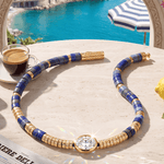 Lapis Lazuli & Moissanite Oval-Cut Focal Gemstone Statement Bracelet in Tarnish-Resistant Silver with 14K Gold Plating (Comes with Authentic GRA Gemological Research Association Certification)