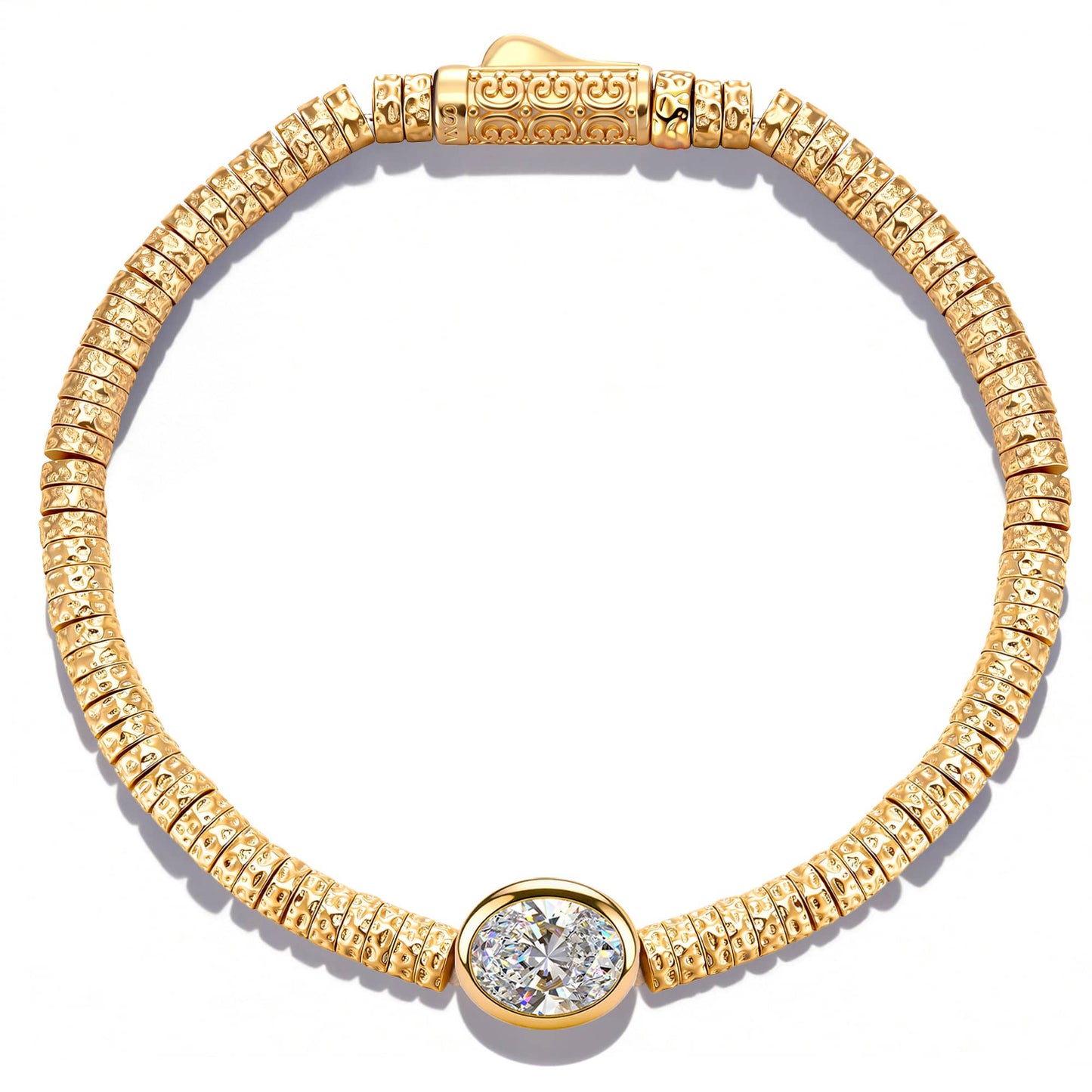 Solitaire Moissanite Oval-Cut Focal Gemstone Statement Bracelet in Tarnish-Resistant Silver with 14K Gold Plating (Comes with Authentic GRA Gemological Research Association Certification)