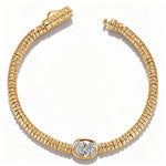 Solitaire Moissanite Oval-Cut Focal Gemstone Statement Bracelet in Tarnish-Resistant Silver with 14K Gold Plating (Comes with Authentic GRA Gemological Research Association Certification)