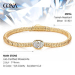 Solitaire Moissanite Oval-Cut Focal Gemstone Statement Bracelet in Tarnish-Resistant Silver with 14K Gold Plating (Comes with Authentic GRA Gemological Research Association Certification)