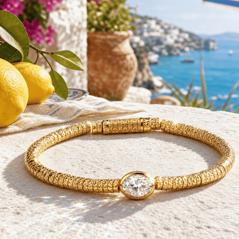 Solitaire Moissanite Oval-Cut Focal Gemstone Statement Bracelet in Tarnish-Resistant Silver with 14K Gold Plating (Comes with Authentic GRA Gemological Research Association Certification)