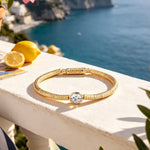 Solitaire Moissanite Oval-Cut Focal Gemstone Statement Bracelet in Tarnish-Resistant Silver with 14K Gold Plating (Comes with Authentic GRA Gemological Research Association Certification)