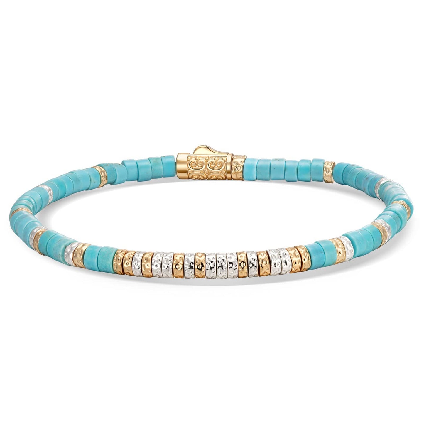 Boundless Loops Handcrafted Bracelet in Natural Turquoise with Tarnish-Resistant Silver, Bi-Color Galaxy Gold Plating