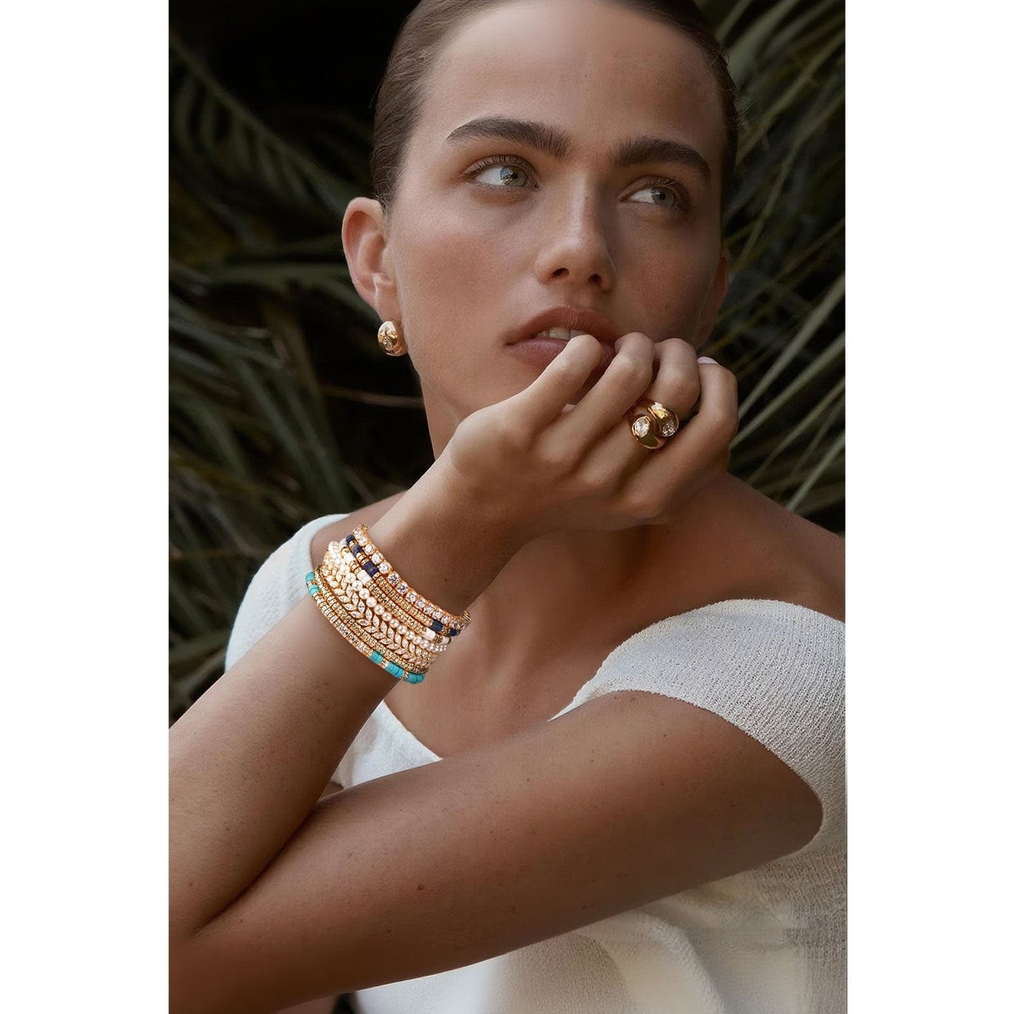 Boundless Loops Handcrafted Bracelet in Natural Turquoise with Tarnish-Resistant Silver, Bi-Color Galaxy Gold Plating