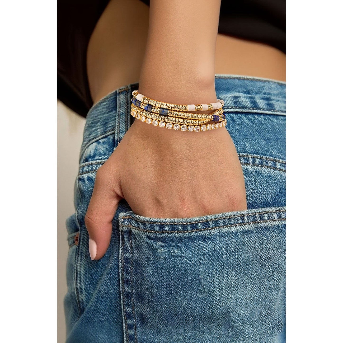 Boundless Loops Natural Lapis Lazuli Bracelet in Tarnish-Resistant Silver with 14K Gold Plating