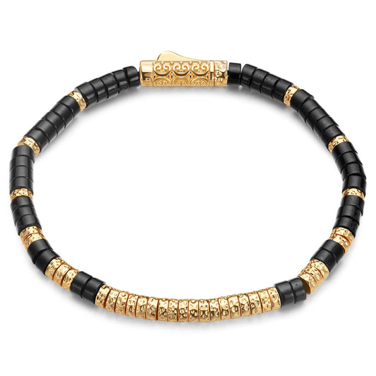 gona- Boundless Loops Handcrafted Bracelet in Natural Black Onyx, Set in Tarnish-Resistant Silver with 14K Gold Finish