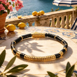 Boundless Loops Handcrafted Bracelet in Natural Black Onyx, Set in Tarnish-Resistant Silver with 14K Gold Finish