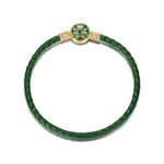 Sterling Silver Universal Green Leather Bracelet With Enamel In 14K Gold Plated