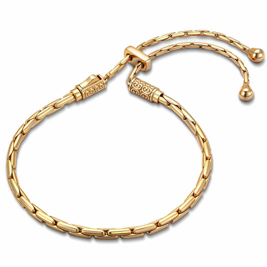 gona- Solid Sterling Silver Adjustable Bamboo-Link Slider Charms Bracelet - Plated in 14K Gold · Easy One-Hand Fit
