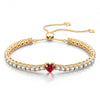 Lab-Created Heart Ruby Tarnish-Resistant Silver Chain Bracelet In 14K Gold Plated (Includes GRC Certification From Gemstone Research Center)