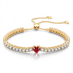 Lab-Created Heart Ruby Tarnish-Resistant Silver Chain Bracelet In 14K Gold Plated (Includes GRC Certification From Gemstone Research Center)