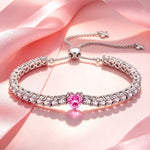 Lab-Created Heart Pink Sapphire Tarnish-Resistant Silver Chain Bracelet In White Gold Plated (Includes GRC Certification From Gemstone Research Center)
