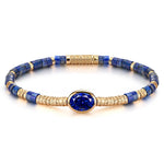 Lapis Lazuli & Lab-Created Sapphire Oval-Cut Focal Gemstone Statement Bracelet in Tarnish-Resistant Silver with 14K Gold Plating (Comes with Authentic GRC Gemstone Research Center Certification)