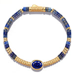Lapis Lazuli & Lab-Created Sapphire Oval-Cut Focal Gemstone Statement Bracelet in Tarnish-Resistant Silver with 14K Gold Plating (Comes with Authentic GRC Gemstone Research Center Certification)