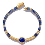 Lapis Lazuli & Lab-Created Sapphire Oval-Cut Focal Gemstone Statement Bracelet in Tarnish-Resistant Silver with 14K Gold Plating (Comes with Authentic GRC Gemstone Research Center Certification)