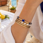 Lapis Lazuli & Lab-Created Sapphire Oval-Cut Focal Gemstone Statement Bracelet in Tarnish-Resistant Silver with 14K Gold Plating (Comes with Authentic GRC Gemstone Research Center Certification)