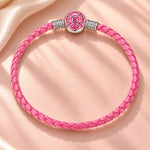 Sterling Silver Universal Pink Leather Bracelet With Enamel In White Gold Plated