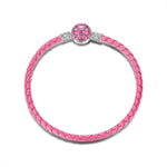 Sterling Silver Universal Pink Leather Bracelet With Enamel In White Gold Plated