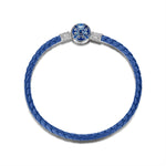 Sterling Silver Universal Blue Leather Bracelet With Enamel In White Gold Plated