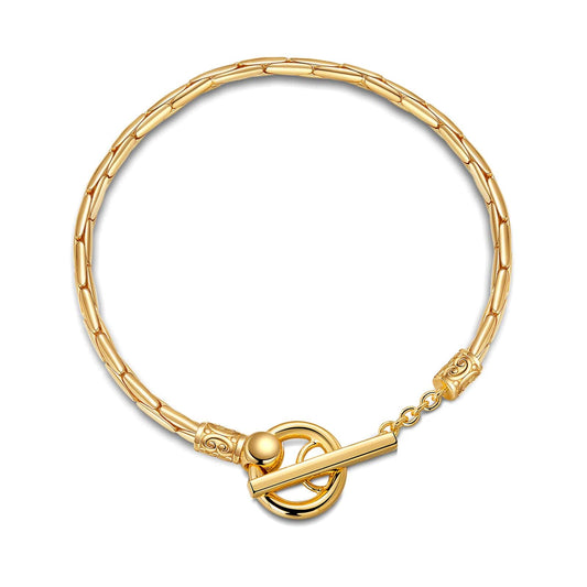 gon- Sterling Silver Bamboo Chain Bracelet In 14K Gold Plated