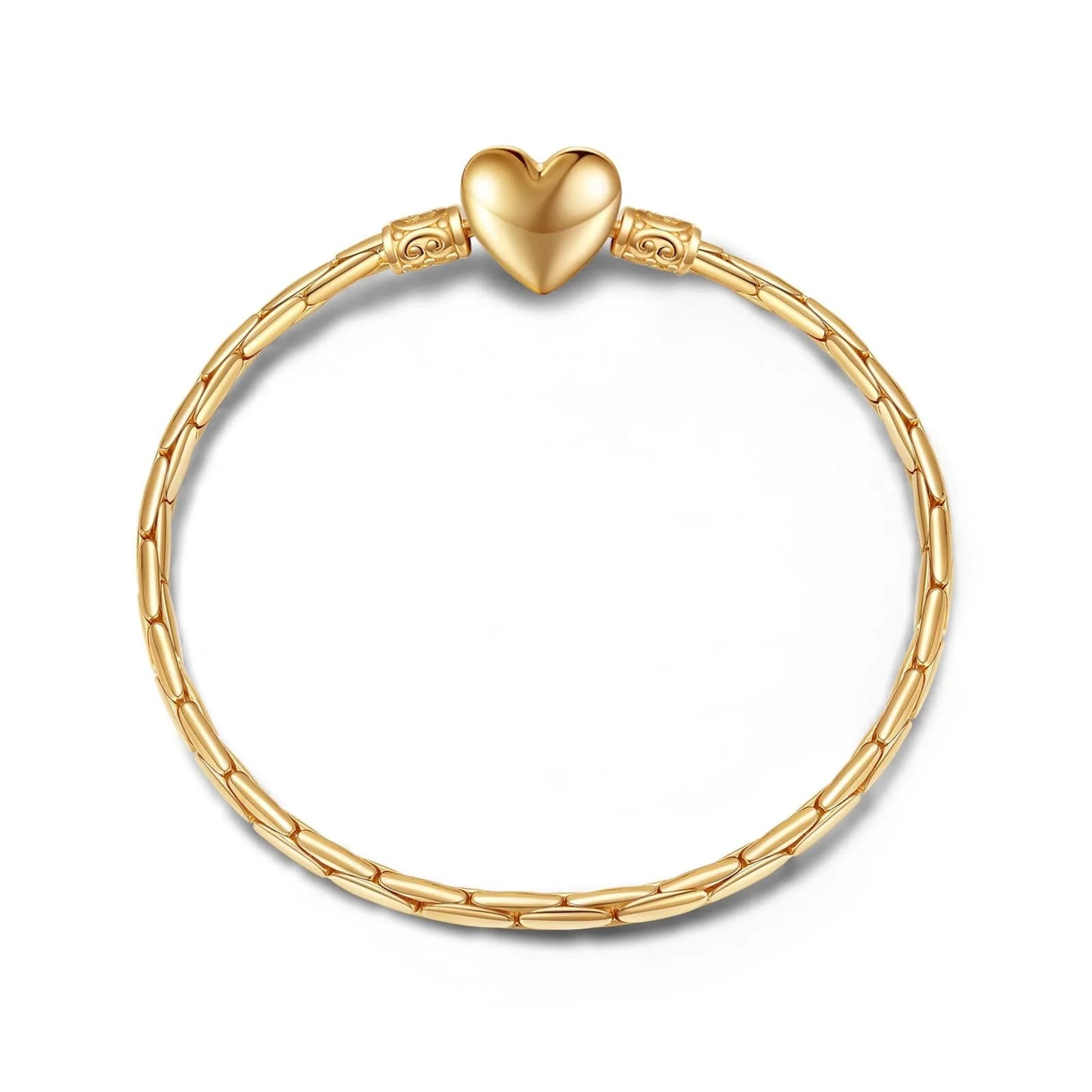 Sterling Silver Heart Bamboo Chain Bracelet In 14 Gold Plated