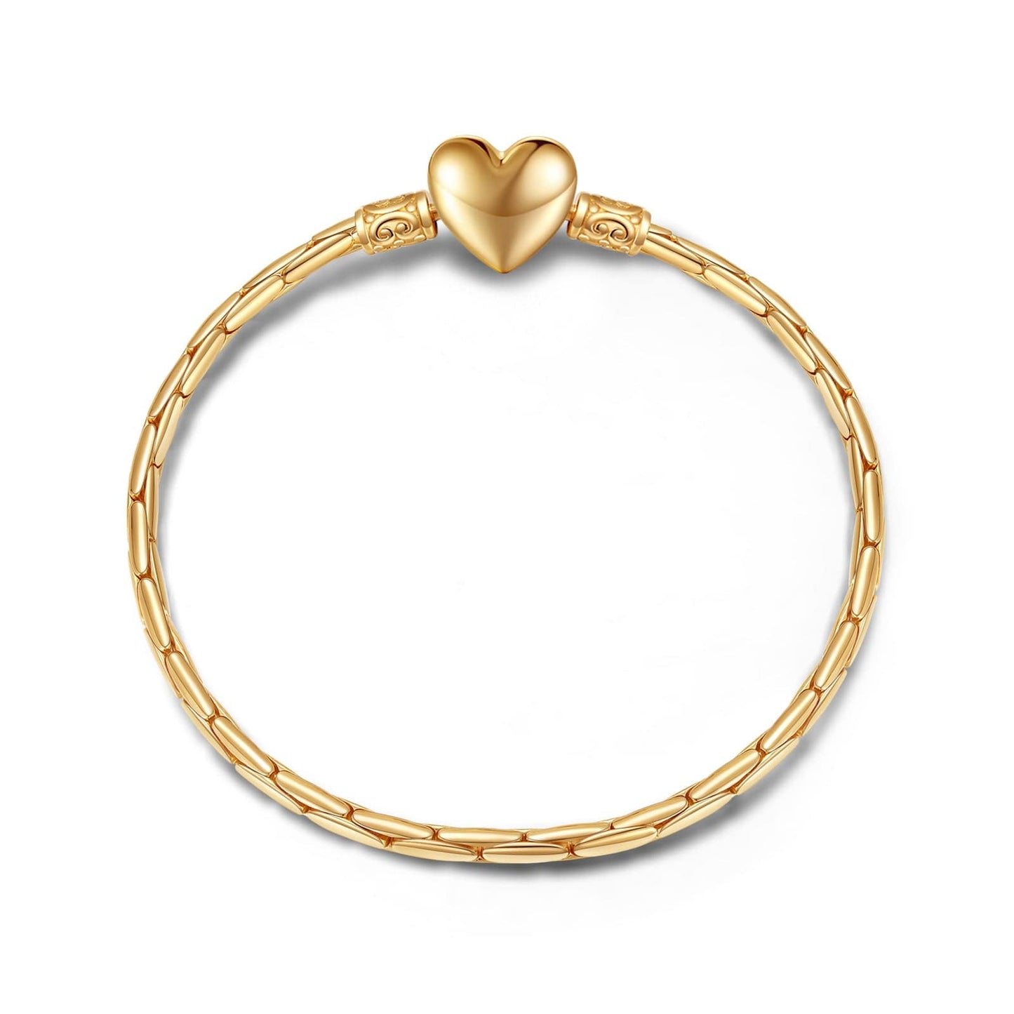 Sterling Silver Heart Bamboo Chain Bracelet In 14 Gold Plated