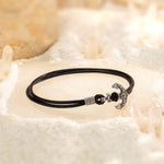 Sterling Silver Leather Anchor Bracelet In Blackened 925 Sterling Silver Plated