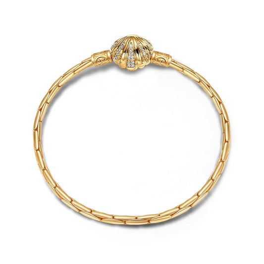 gona- Sterling Silver Classic Seashell Bamboo Chain Bracelet In 14K Gold Plated