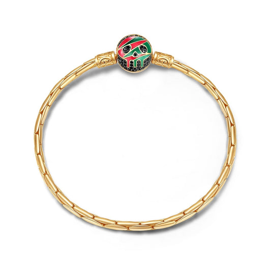 gona- Sterling Silver Skull Bamboo Chain Bracelet With Enamel In Two-Tone Plating