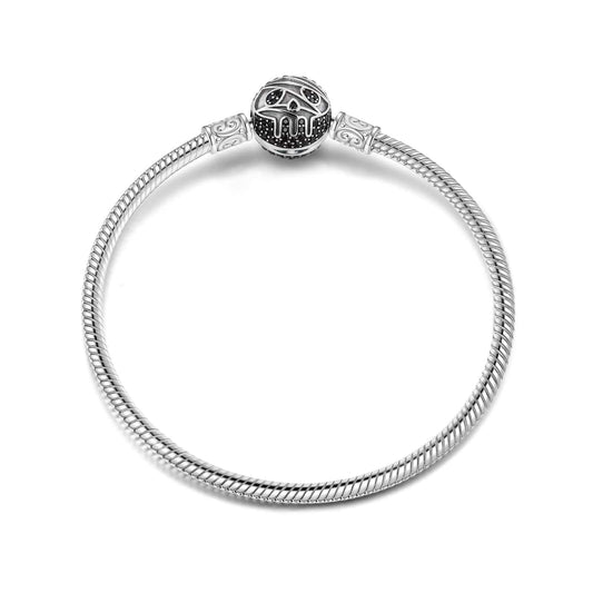 gona- Sterling Silver Skull Snake Chain Bracelet With Enamel In White Gold Plated