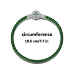 Sterling Silver Universal Polaris Green Leather Bracelet With Enamel In White Gold Plated