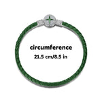 Sterling Silver Universal Polaris Green Leather Bracelet With Enamel In White Gold Plated