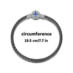 Sterling Silver Universal Polaris Grey Leather Bracelet With Enamel In White Gold Plated