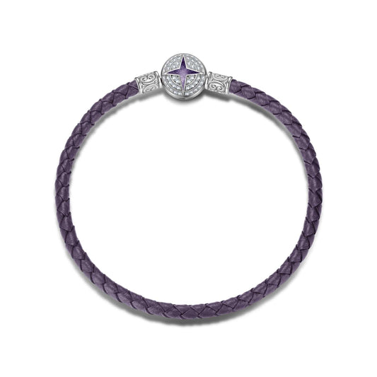 gon- Sterling Silver Universal Polaris Purple Leather Bracelet With Enamel In White Gold Plated